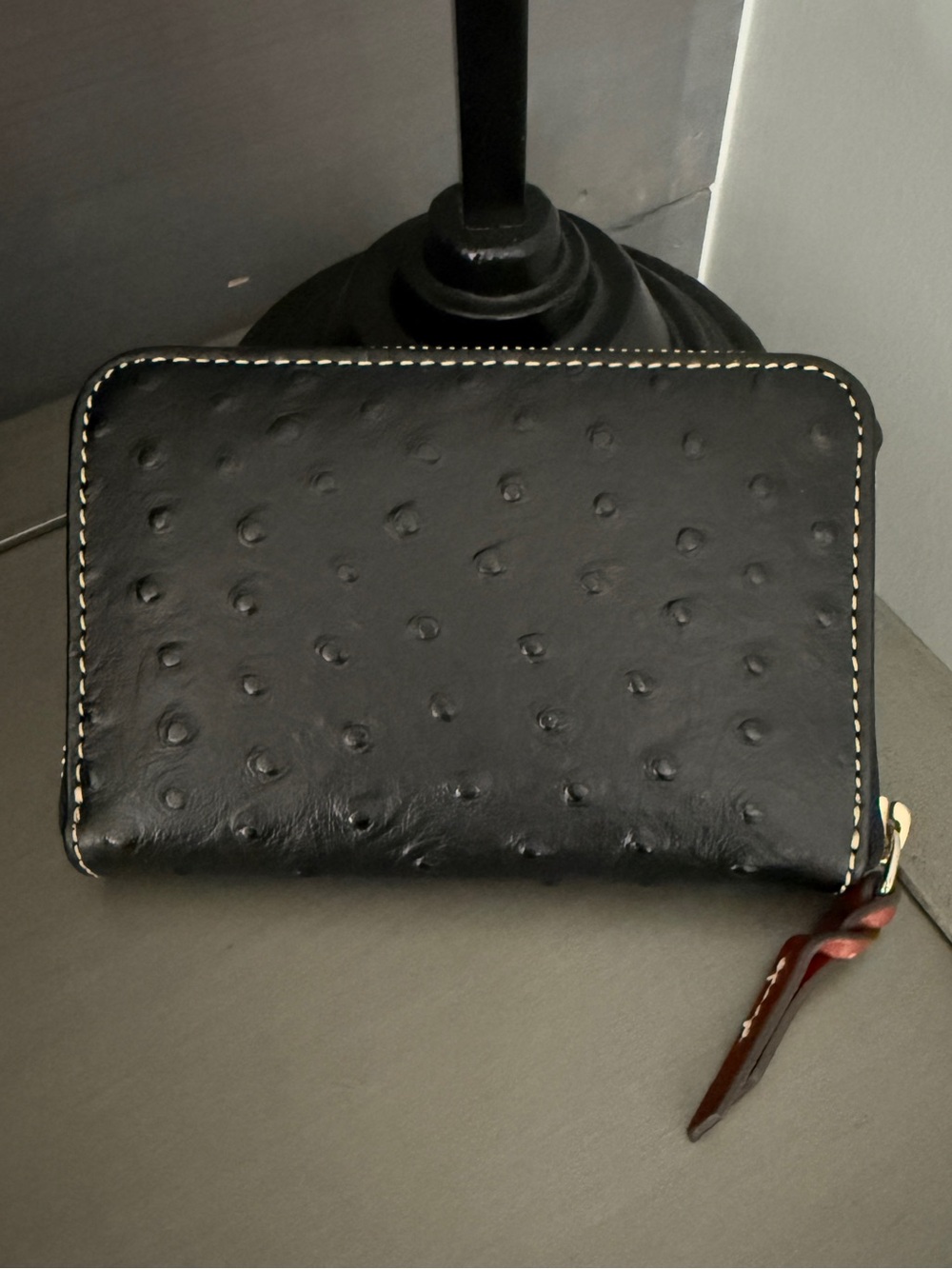 Dooney & Bourke Black Ostrich-Embossed Medium Zip Around Wallet - Picture 2 of 3